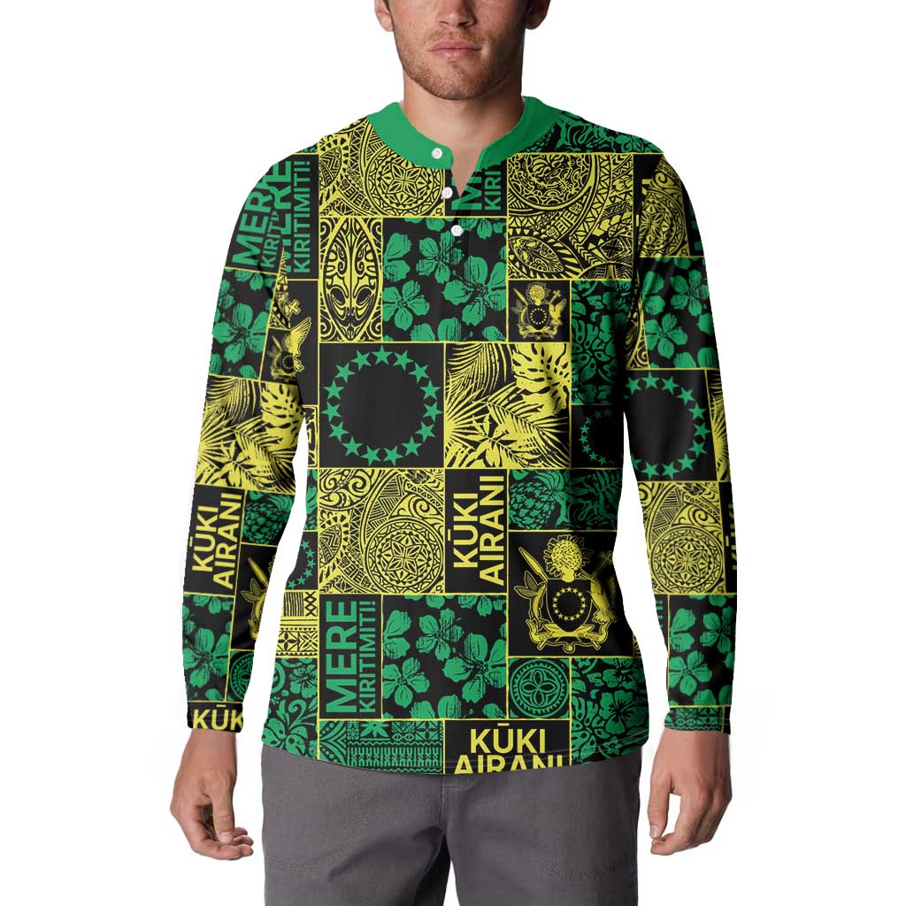 Cook Islands Mere Kiritimiti Button Sweatshirt Pacific Patchwork Xmas Vibes - Polynesian Pride