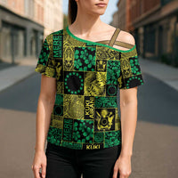 Cook Islands Mere Kiritimiti Cross Shoulder Shirt Pacific Patchwork Xmas Vibes - Polynesian Pride