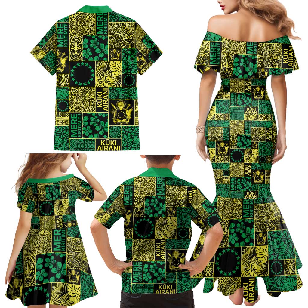 Cook Islands Mere Kiritimiti Family Matching Mermaid Dress and Hawaiian Shirt Pacific Patchwork Xmas Vibes - Polynesian Pride
