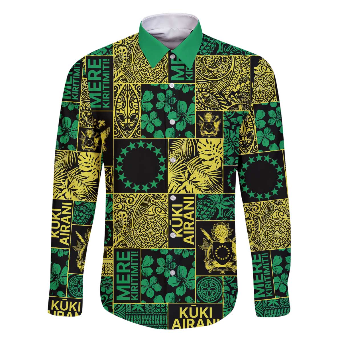 Cook Islands Mere Kiritimiti Family Matching Off The Shoulder Long Sleeve Dress and Hawaiian Shirt Pacific Patchwork Xmas Vibes - Polynesian Pride