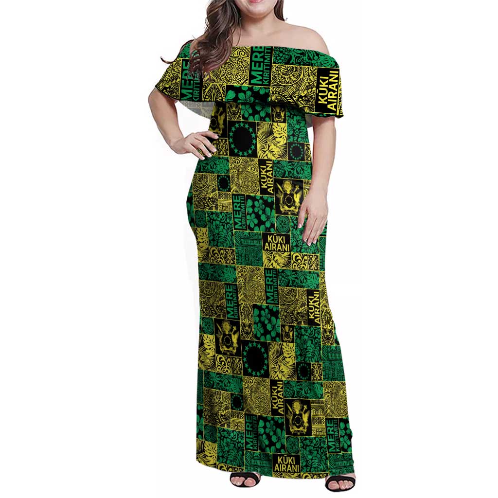Cook Islands Mere Kiritimiti Family Matching Off Shoulder Maxi Dress and Hawaiian Shirt Pacific Patchwork Xmas Vibes - Polynesian Pride