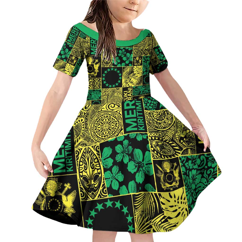 Cook Islands Mere Kiritimiti Family Matching Off Shoulder Short Dress and Hawaiian Shirt Pacific Patchwork Xmas Vibes - Polynesian Pride
