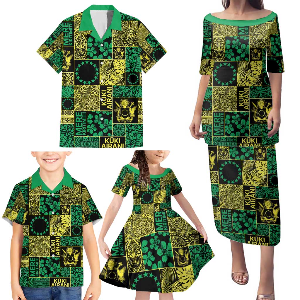 Cook Islands Mere Kiritimiti Family Matching Puletasi and Hawaiian Shirt Pacific Patchwork Xmas Vibes - Polynesian Pride