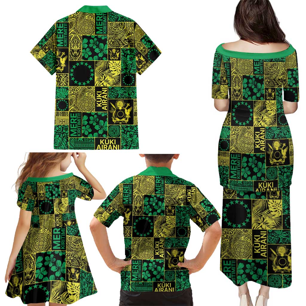Cook Islands Mere Kiritimiti Family Matching Puletasi and Hawaiian Shirt Pacific Patchwork Xmas Vibes - Polynesian Pride