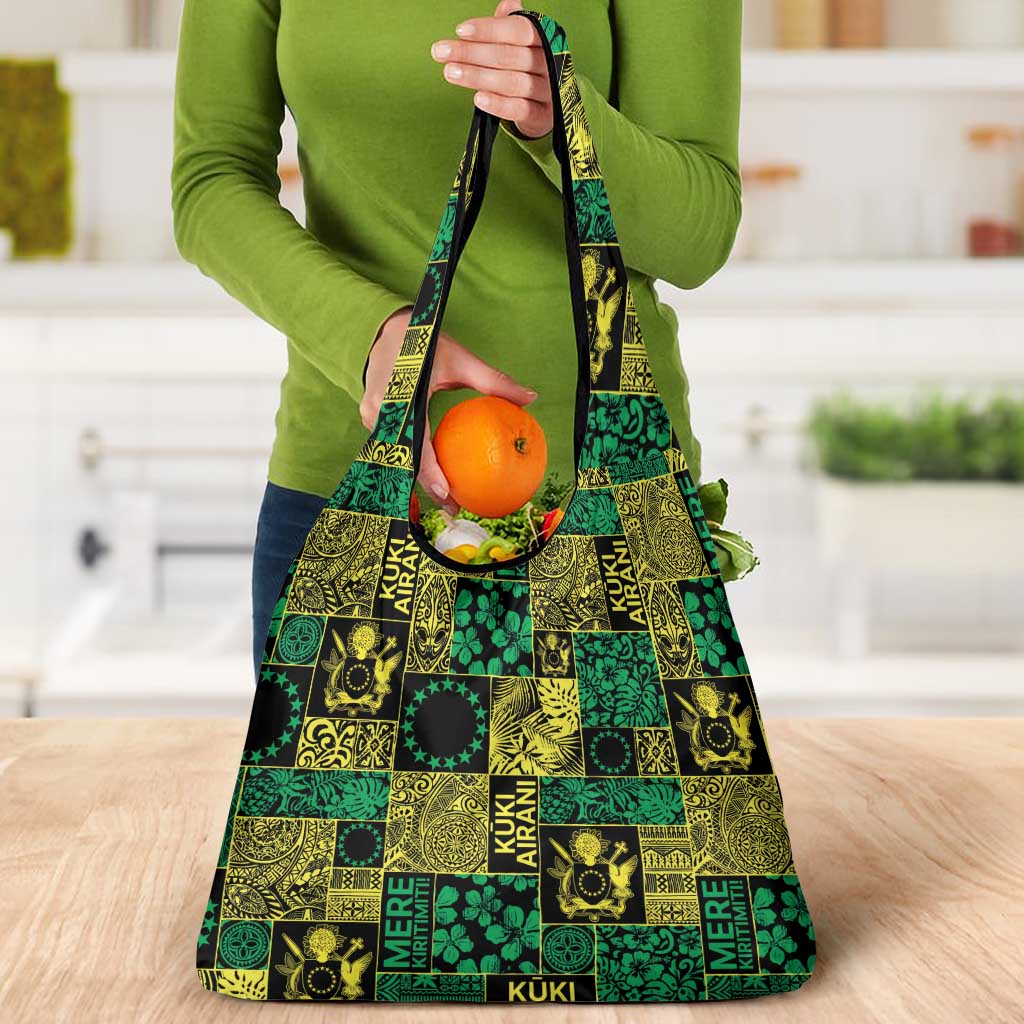 Cook Islands Mere Kiritimiti Grocery Bag Pacific Patchwork Xmas Vibes - Polynesian Pride