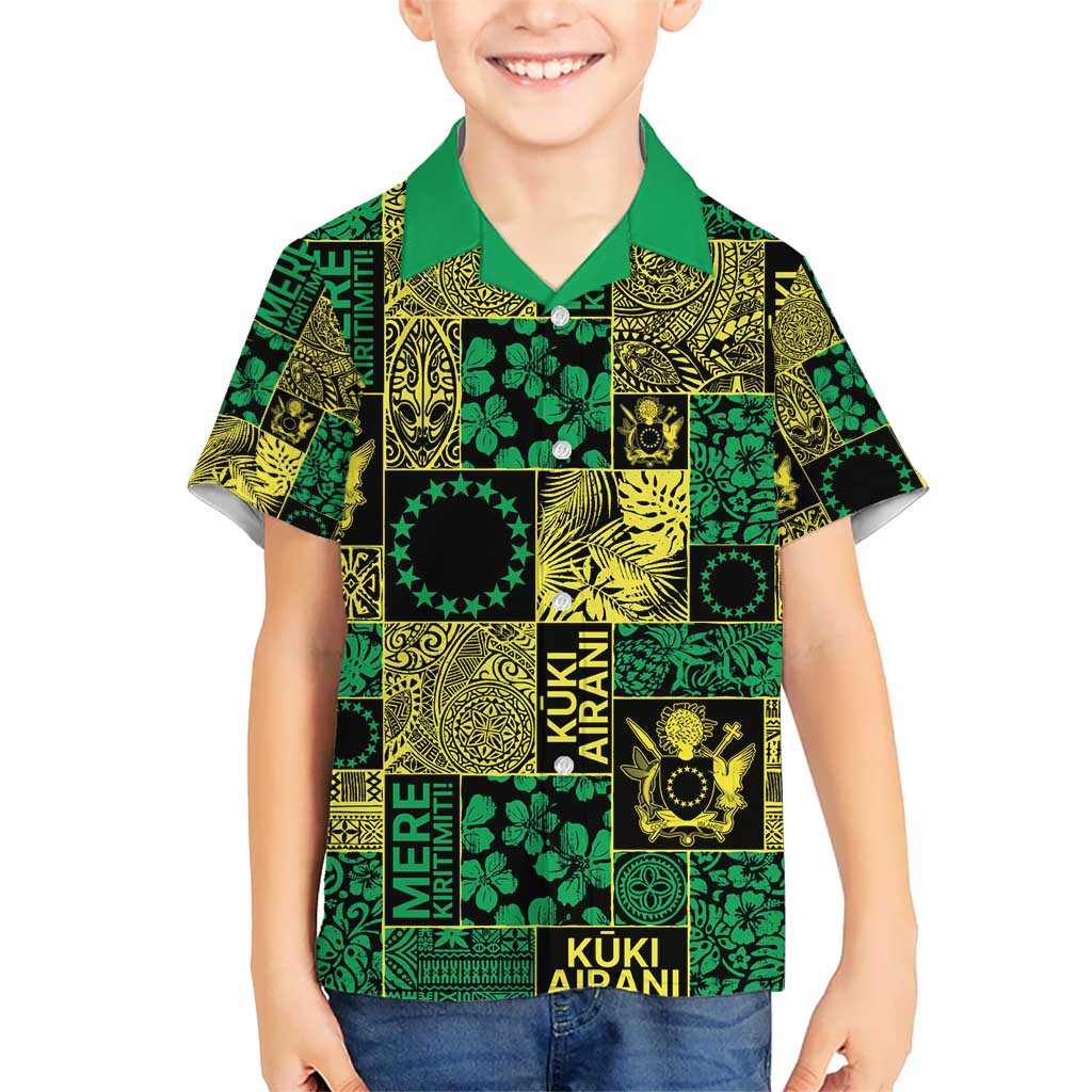 Cook Islands Mere Kiritimiti Kid Hawaiian Shirt Pacific Patchwork Xmas Vibes - Polynesian Pride