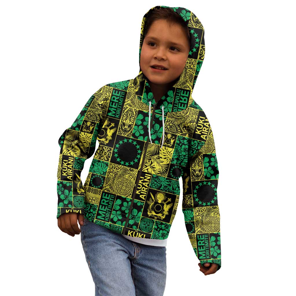 Cook Islands Mere Kiritimiti Kid Hoodie Pacific Patchwork Xmas Vibes - Polynesian Pride