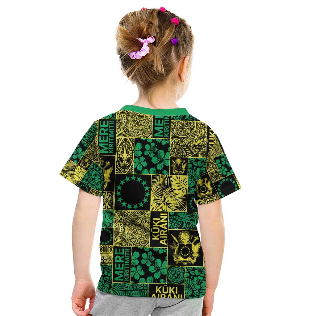 Cook Islands Mere Kiritimiti Kid T Shirt Pacific Patchwork Xmas Vibes - Polynesian Pride