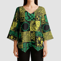 Cook Islands Mere Kiritimiti Kimono Sleeve Blouse Pacific Patchwork Xmas Vibes - Polynesian Pride
