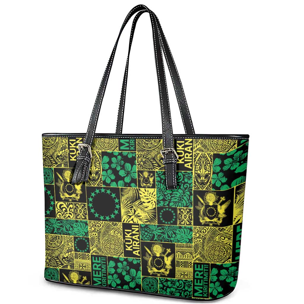 Cook Islands Mere Kiritimiti Leather Tote Bag Pacific Patchwork Xmas Vibes - Polynesian Pride