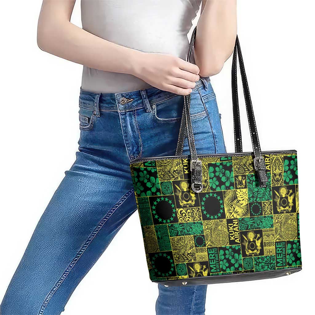 Cook Islands Mere Kiritimiti Leather Tote Bag Pacific Patchwork Xmas Vibes - Polynesian Pride
