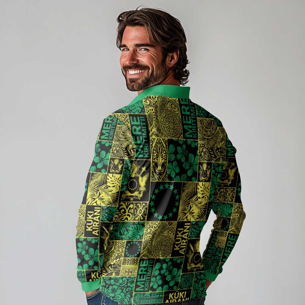 Cook Islands Mere Kiritimiti Long Sleeve Polo Shirt Pacific Patchwork Xmas Vibes - Polynesian Pride