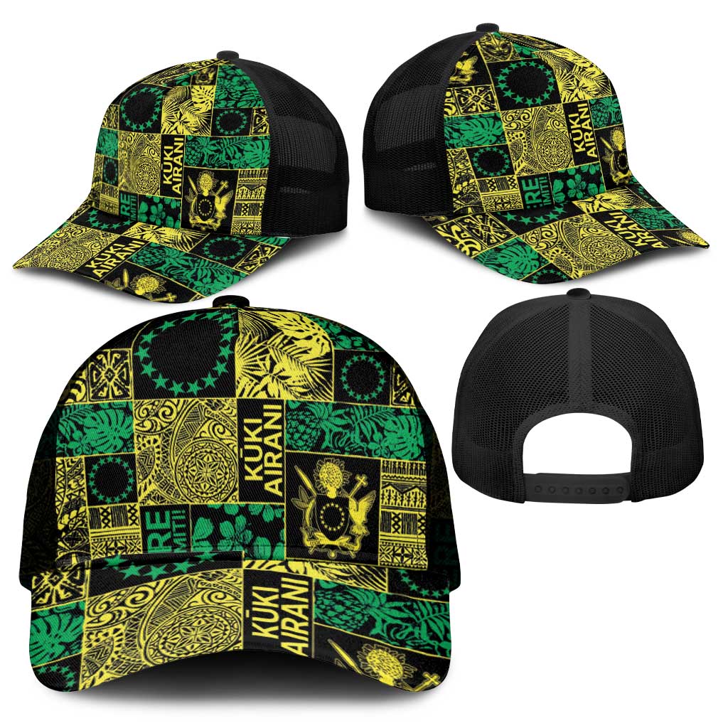 Cook Islands Mere Kiritimiti Mesh Trucker Cap Pacific Patchwork Xmas Vibes - Polynesian Pride