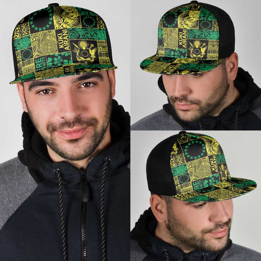 Cook Islands Mere Kiritimiti Mesh Trucker Cap Pacific Patchwork Xmas Vibes - Polynesian Pride