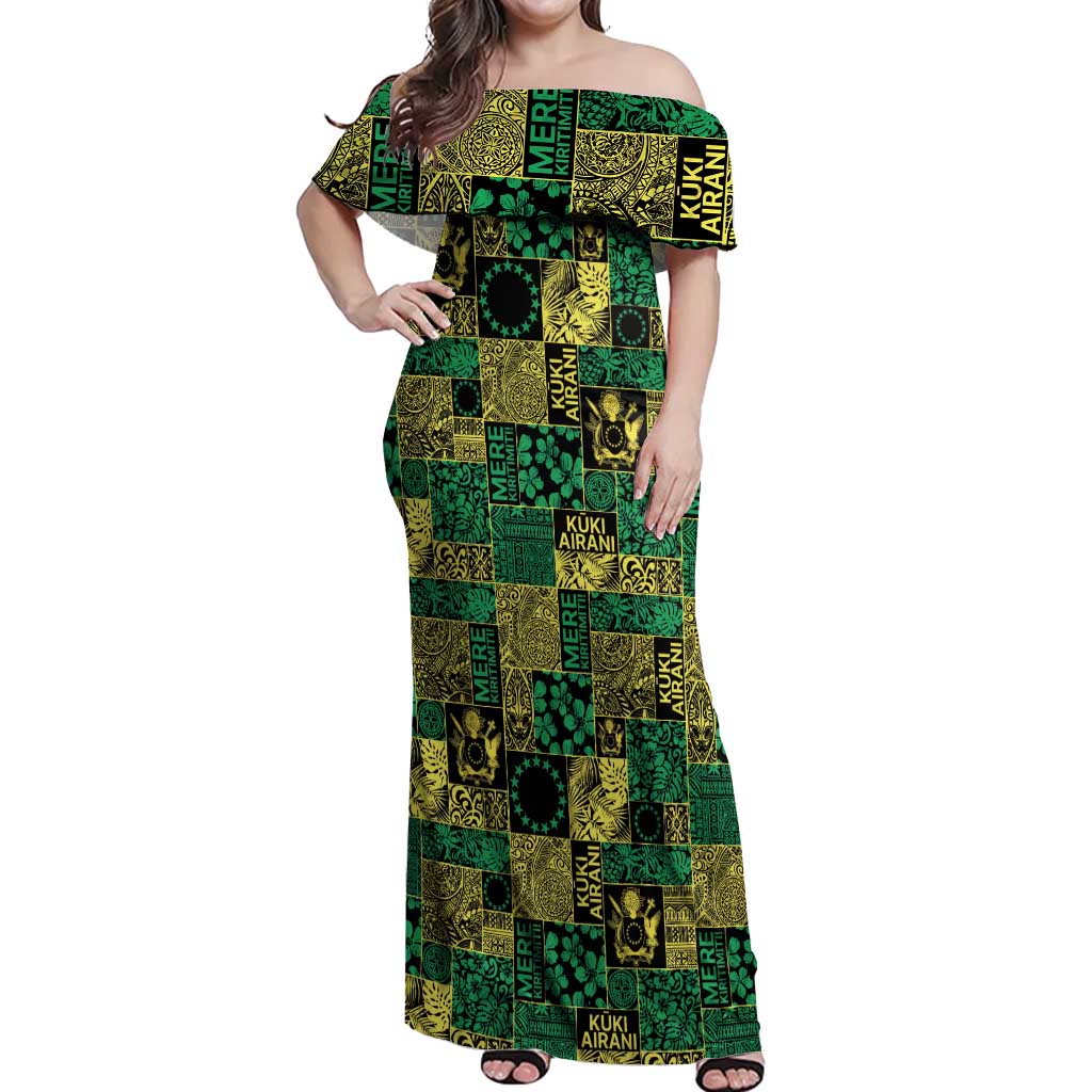 Cook Islands Mere Kiritimiti Off Shoulder Maxi Dress Pacific Patchwork Xmas Vibes - Polynesian Pride