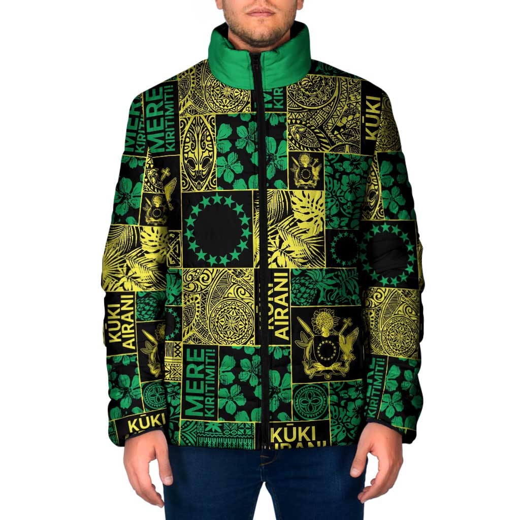 Cook Islands Mere Kiritimiti Padded Jacket Pacific Patchwork Xmas Vibes - Polynesian Pride