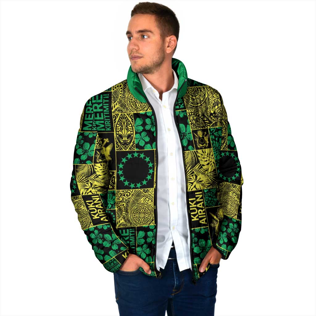 Cook Islands Mere Kiritimiti Padded Jacket Pacific Patchwork Xmas Vibes - Polynesian Pride
