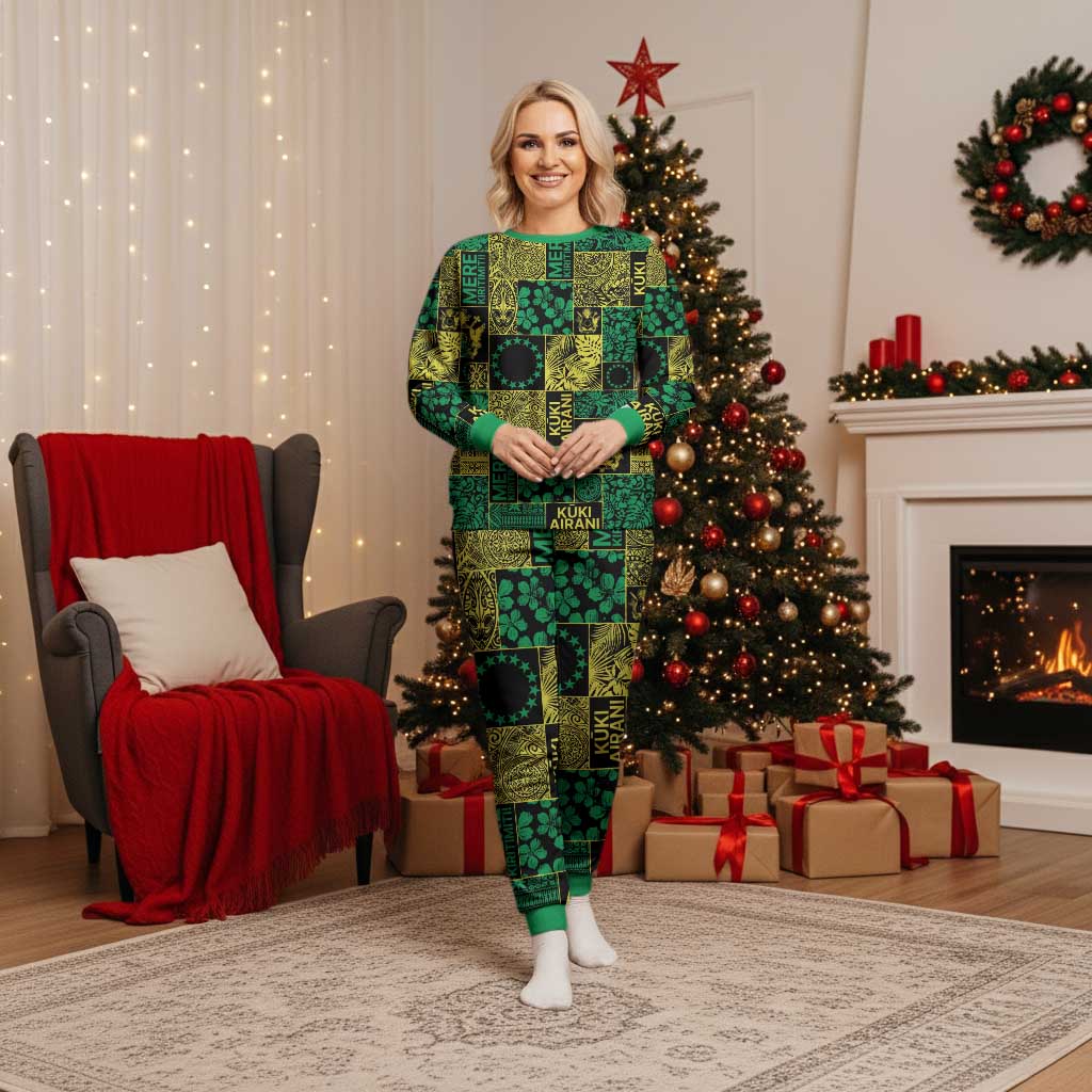 Cook Islands Mere Kiritimiti Christmas Pajama Set Pacific Patchwork Xmas Vibes - Polynesian Pride