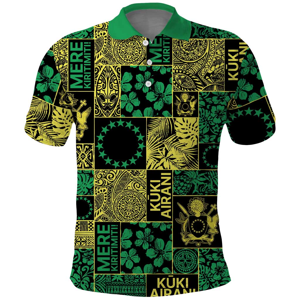 Cook Islands Mere Kiritimiti Polo Shirt Pacific Patchwork Xmas Vibes - Polynesian Pride