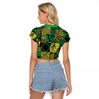 Cook Islands Mere Kiritimiti Raglan Cropped T Shirt Pacific Patchwork Xmas Vibes - Polynesian Pride