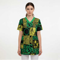 Cook Islands Mere Kiritimiti Scrub Top Pacific Patchwork Xmas Vibes - Polynesian Pride