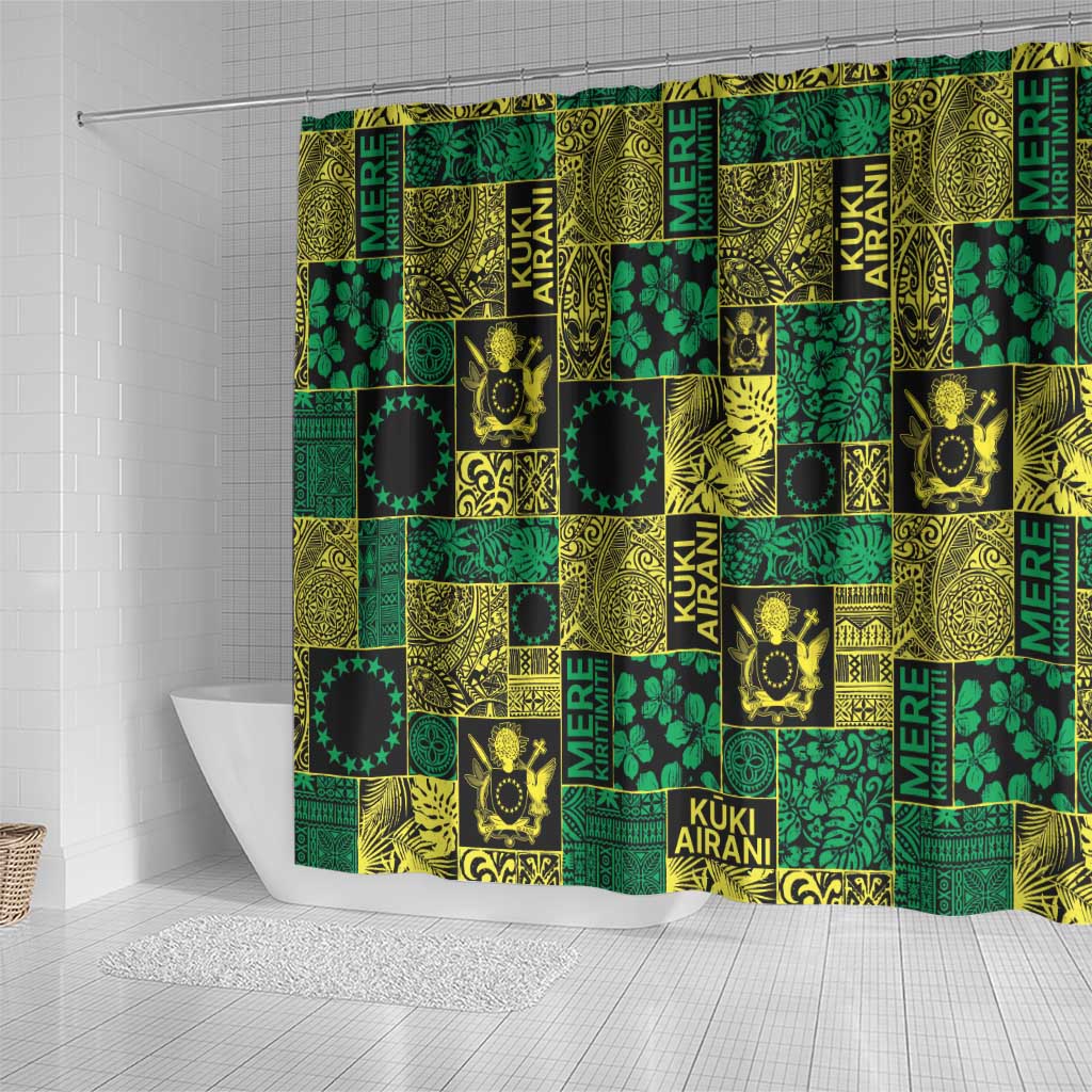 Cook Islands Mere Kiritimiti Shower Curtain Pacific Patchwork Xmas Vibes - Polynesian Pride