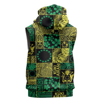 Cook Islands Mere Kiritimiti Sleeveless Zip Hoodie Pacific Patchwork Xmas Vibes - Polynesian Pride