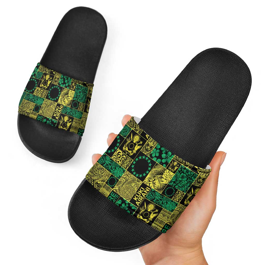 Cook Islands Mere Kiritimiti Slide Sandals Pacific Patchwork Xmas Vibes - Polynesian Pride