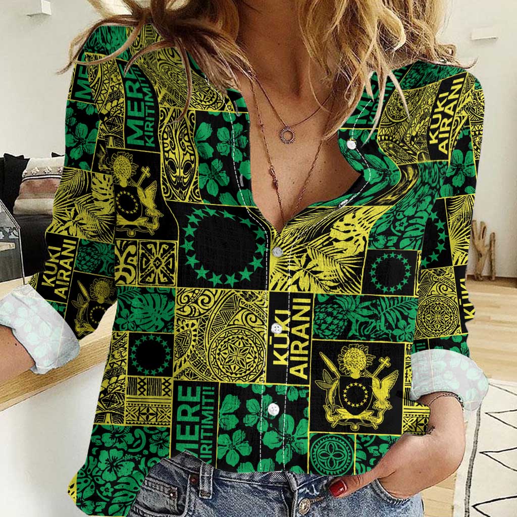 Cook Islands Mere Kiritimiti Women Casual Shirt Pacific Patchwork Xmas Vibes - Polynesian Pride