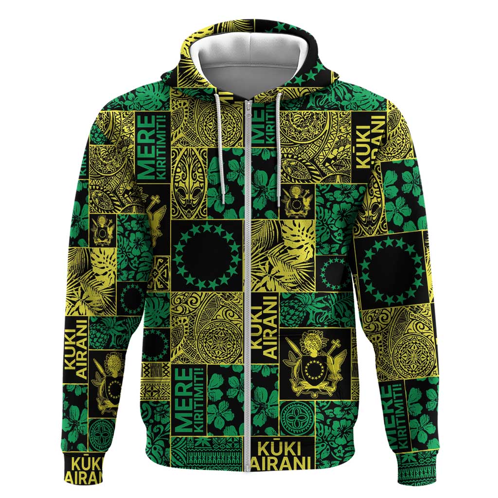 Cook Islands Mere Kiritimiti Zip Hoodie Pacific Patchwork Xmas Vibes - Polynesian Pride