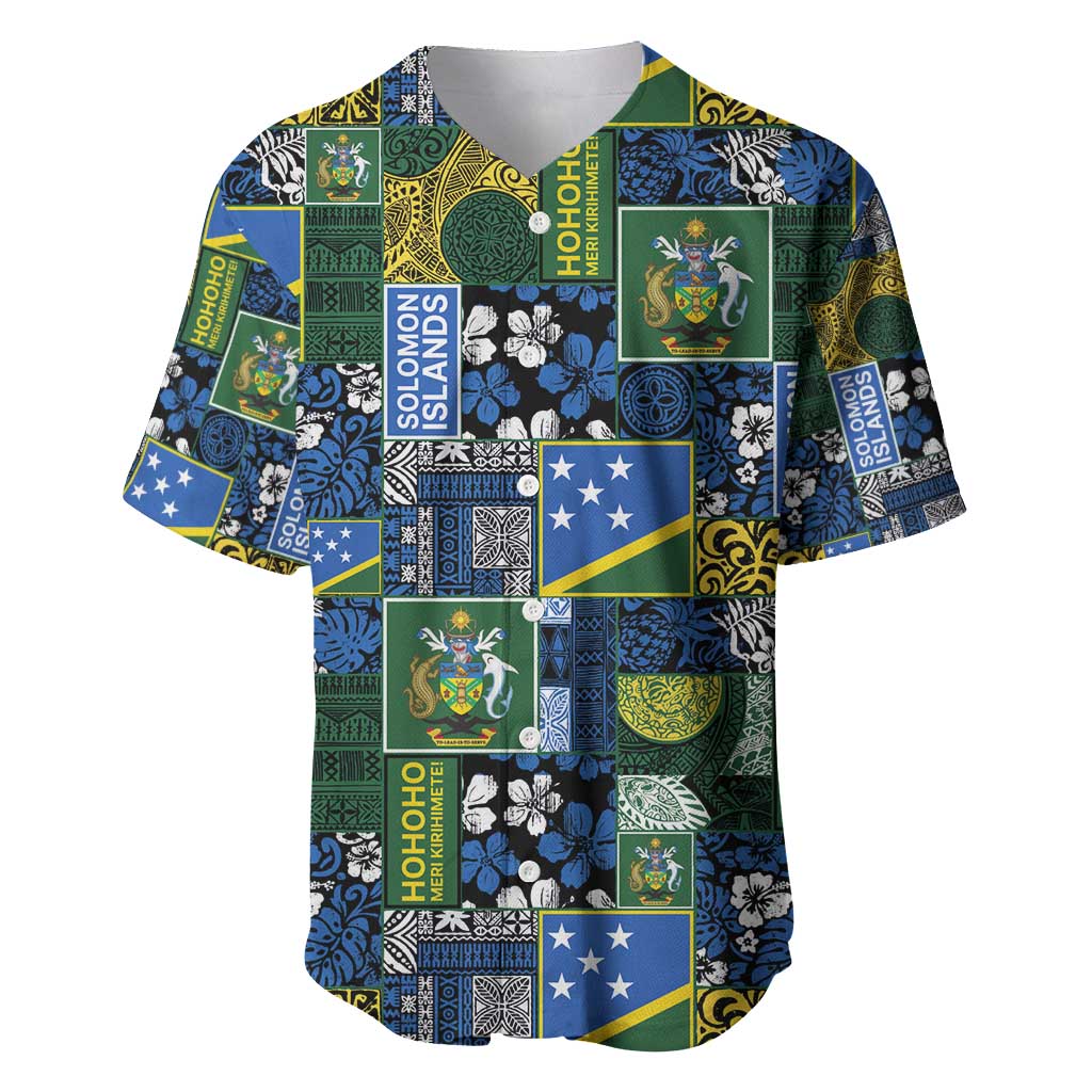 Solomon Islands Meri Kirihimete Baseball Jersey Pacific Patchwork Xmas Vibes - Polynesian Pride