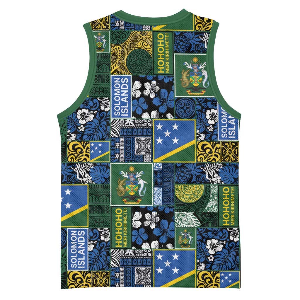 Solomon Islands Meri Kirihimete Basketball Jersey Pacific Patchwork Xmas Vibes - Polynesian Pride