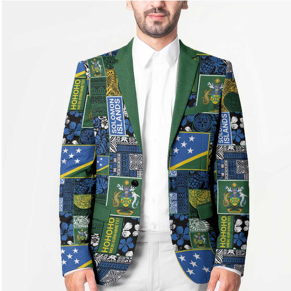 Solomon Islands Meri Kirihimete Blazer Pacific Patchwork Xmas Vibes - Polynesian Pride