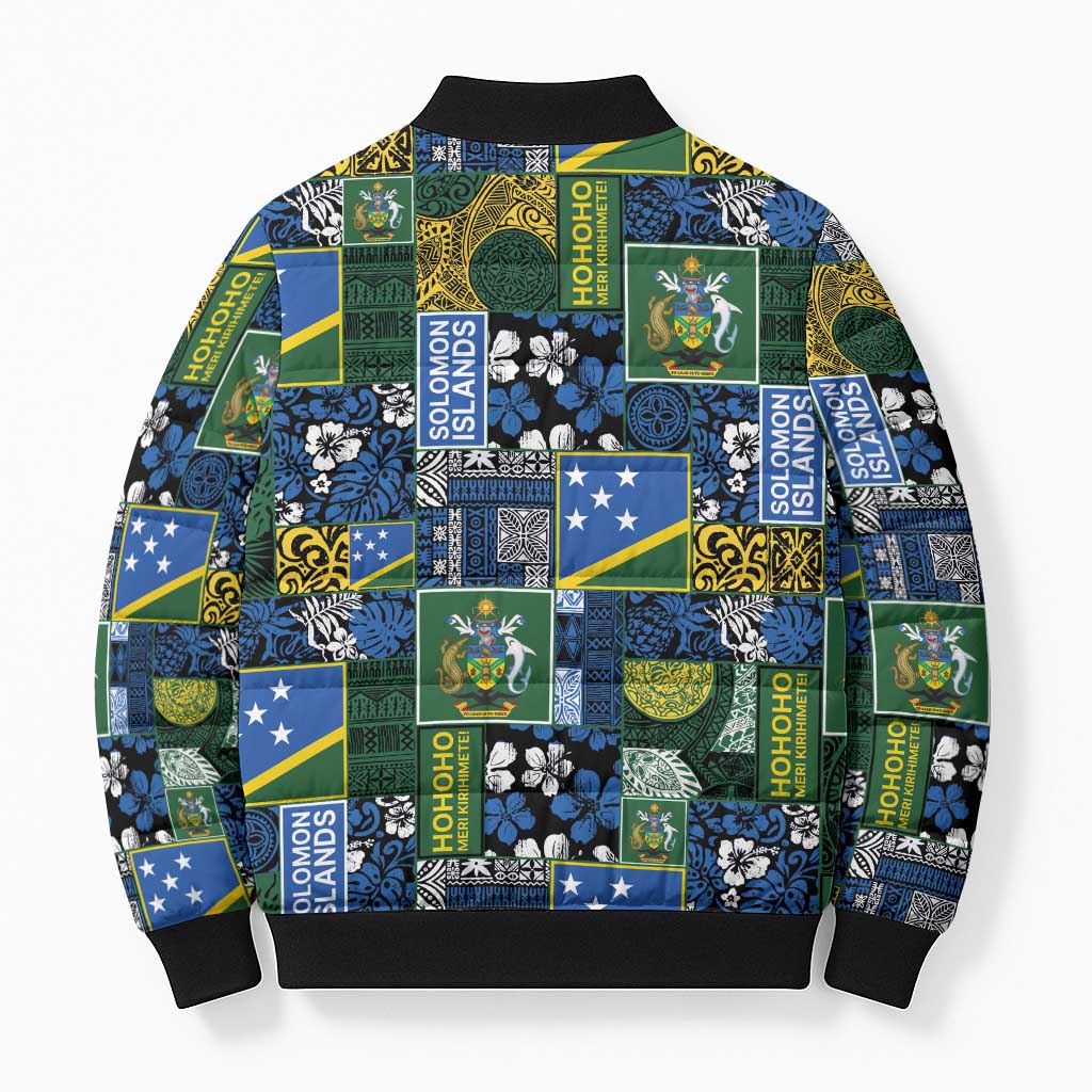 Solomon Islands Meri Kirihimete Bomber Puffer Jacket Pacific Patchwork Xmas Vibes - Polynesian Pride