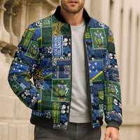 Solomon Islands Meri Kirihimete Bomber Puffer Jacket Pacific Patchwork Xmas Vibes - Polynesian Pride