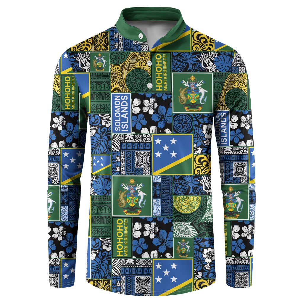 Solomon Islands Meri Kirihimete Button Sweatshirt Pacific Patchwork Xmas Vibes - Polynesian Pride
