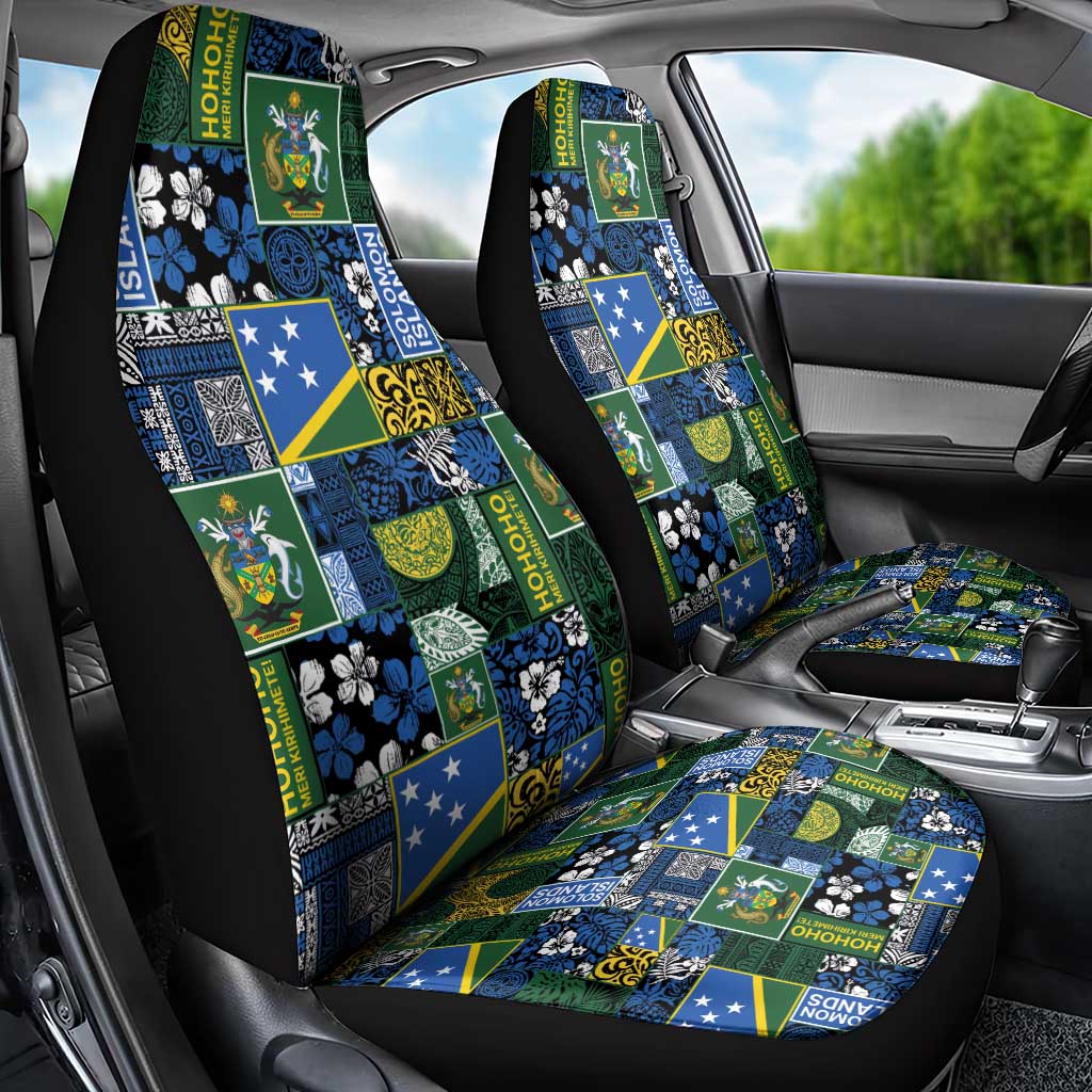 Solomon Islands Meri Kirihimete Car Seat Cover Pacific Patchwork Xmas Vibes - Polynesian Pride