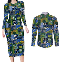 Solomon Islands Meri Kirihimete Couples Matching Long Sleeve Bodycon Dress and Long Sleeve Button Shirt Pacific Patchwork Xmas Vibes - Polynesian Pride