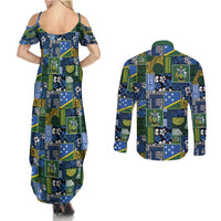 Solomon Islands Meri Kirihimete Couples Matching Summer Maxi Dress and Long Sleeve Button Shirt Pacific Patchwork Xmas Vibes - Polynesian Pride