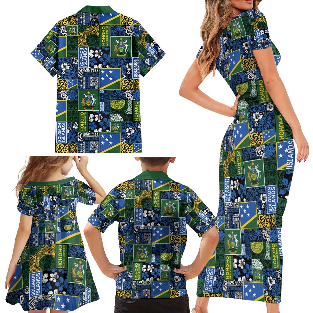 Solomon Islands Meri Kirihimete Family Matching Short Sleeve Bodycon Dress and Hawaiian Shirt Pacific Patchwork Xmas Vibes - Polynesian Pride