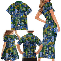 Solomon Islands Meri Kirihimete Family Matching Short Sleeve Bodycon Dress and Hawaiian Shirt Pacific Patchwork Xmas Vibes - Polynesian Pride