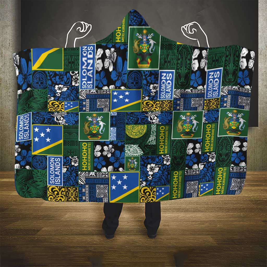 Solomon Islands Meri Kirihimete Hooded Blanket Pacific Patchwork Xmas Vibes - Polynesian Pride