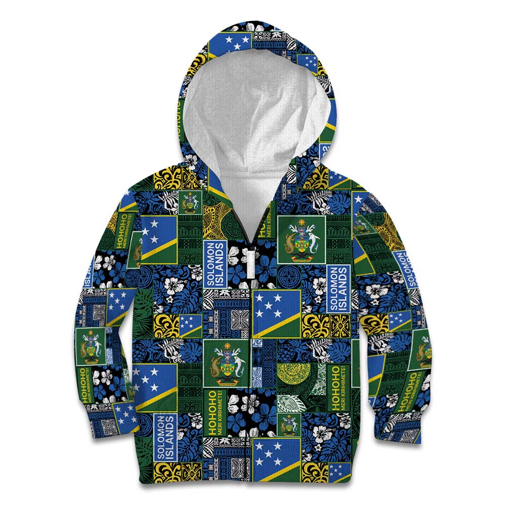 Solomon Islands Meri Kirihimete Kid Hoodie Pacific Patchwork Xmas Vibes - Polynesian Pride