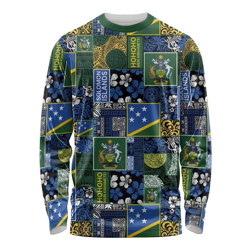 Solomon Islands Meri Kirihimete Long Sleeve Shirt Pacific Patchwork Xmas Vibes - Polynesian Pride