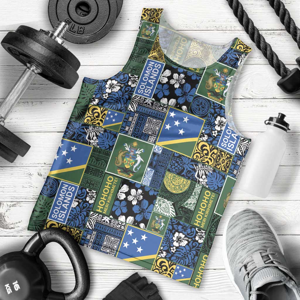 Solomon Islands Meri Kirihimete Men Tank Top Pacific Patchwork Xmas Vibes - Polynesian Pride