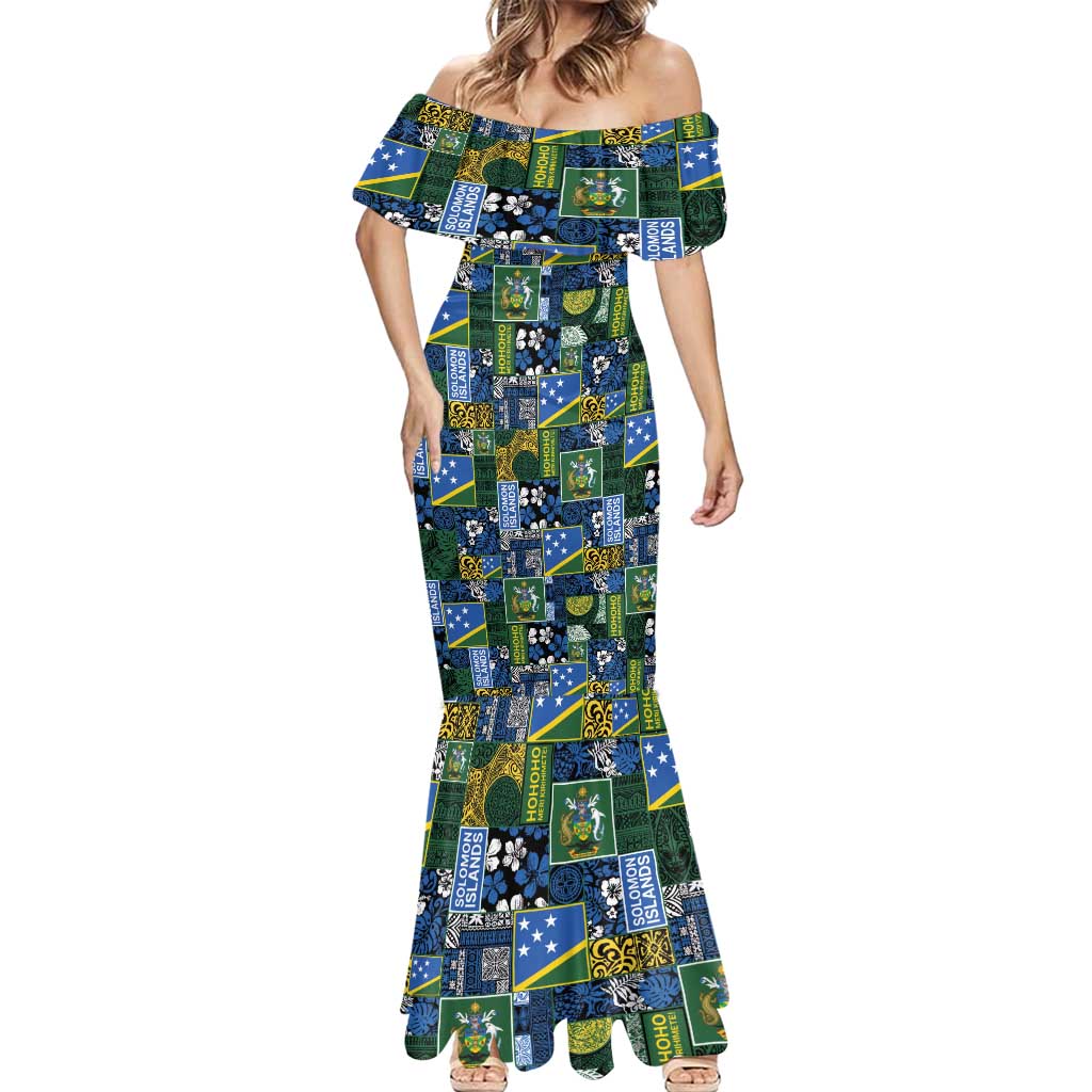 Solomon Islands Meri Kirihimete Mermaid Dress Pacific Patchwork Xmas Vibes - Polynesian Pride