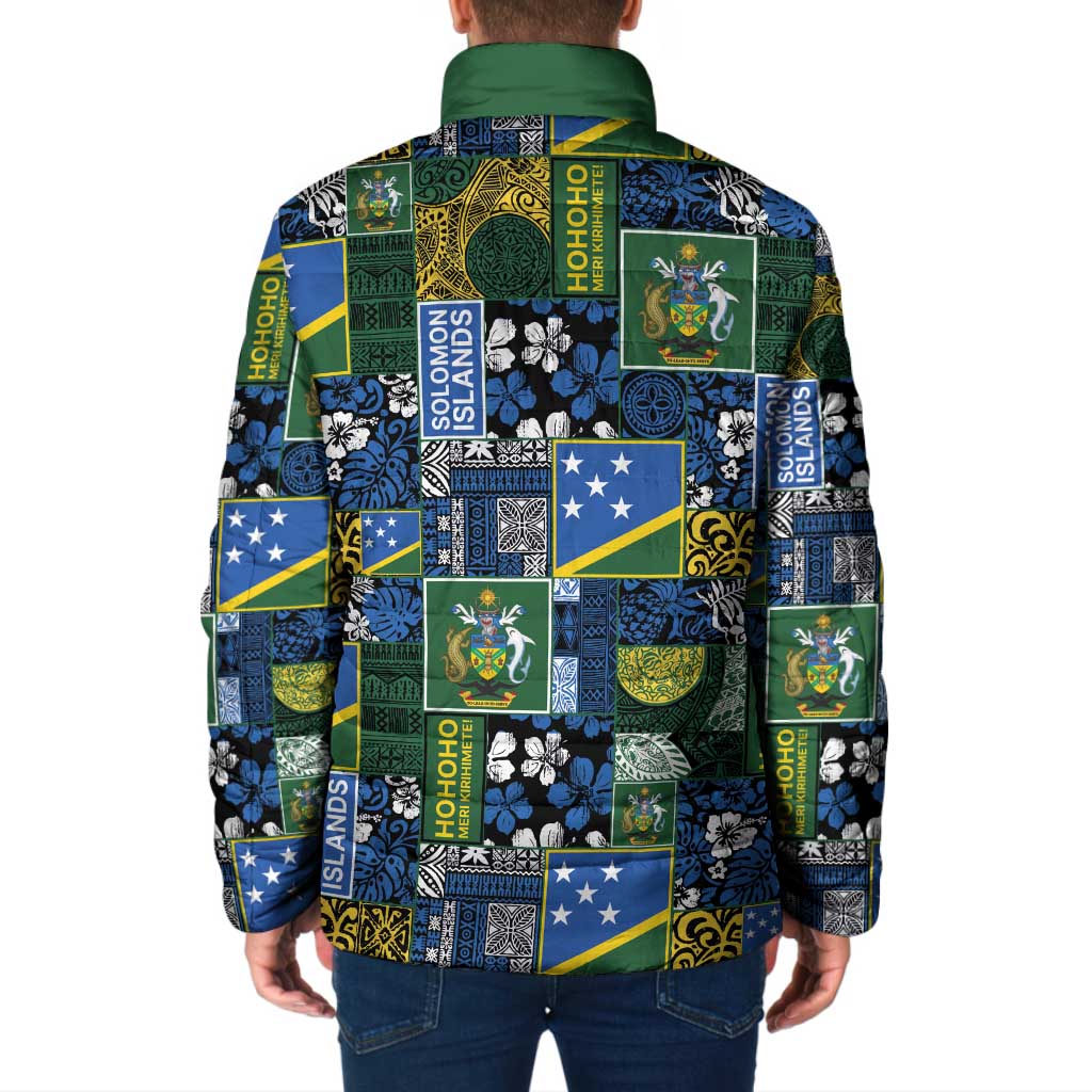 Solomon Islands Meri Kirihimete Padded Jacket Pacific Patchwork Xmas Vibes - Polynesian Pride