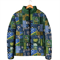 Solomon Islands Meri Kirihimete Padded Jacket Pacific Patchwork Xmas Vibes - Polynesian Pride