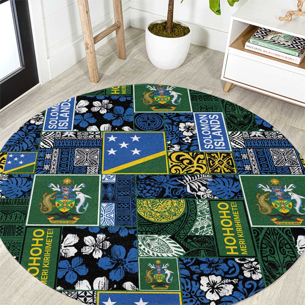 Solomon Islands Meri Kirihimete Round Carpet Pacific Patchwork Xmas Vibes - Polynesian Pride