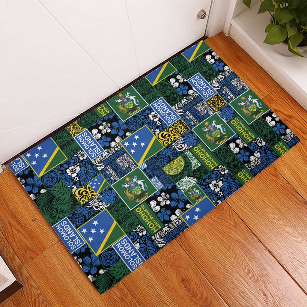 Solomon Islands Meri Kirihimete Rubber Doormat Pacific Patchwork Xmas Vibes - Polynesian Pride